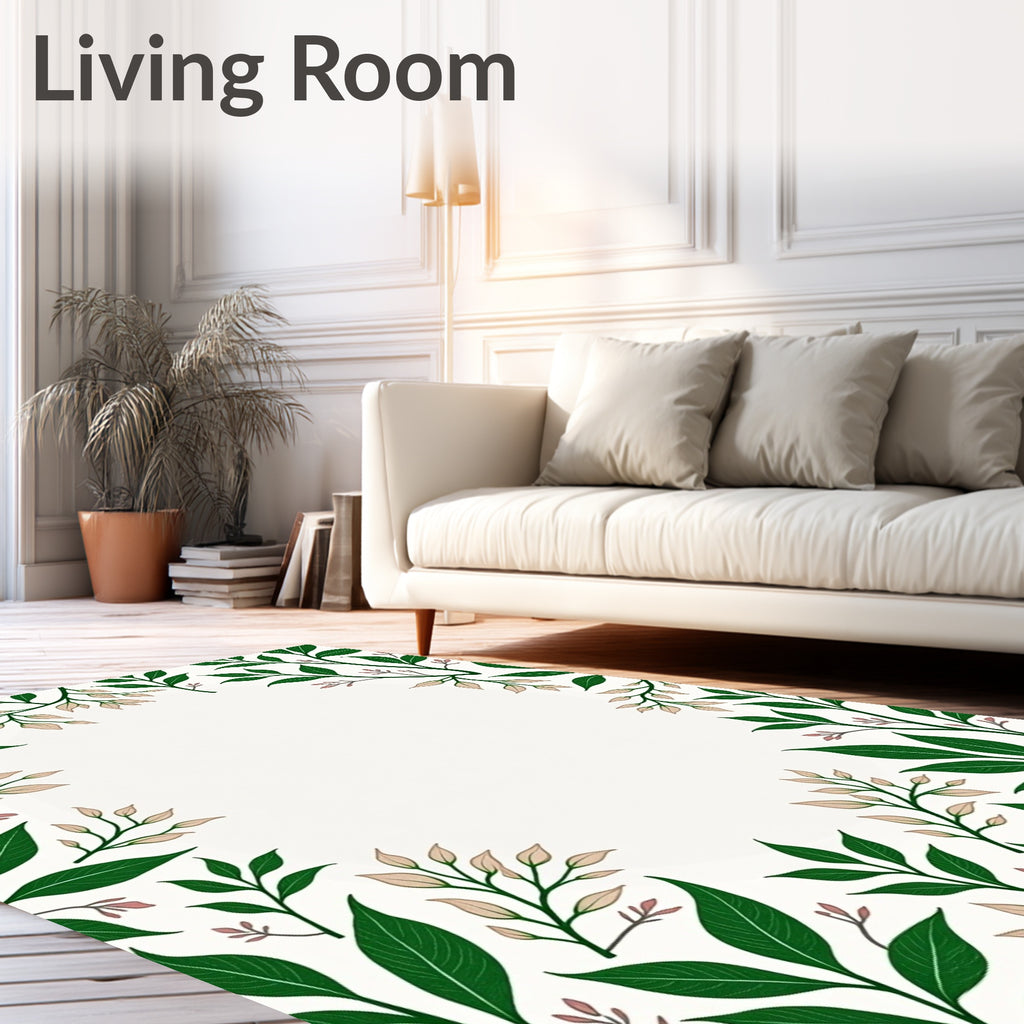 Green Leafy Vine Botanical Border Rug