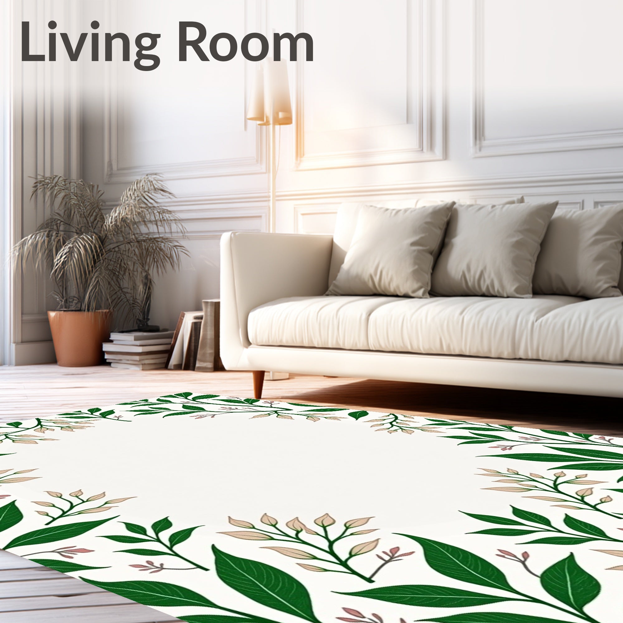 Green Leafy Vine Botanical Border Rug