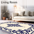 Deep Blue Floral Scroll Medallion Rug