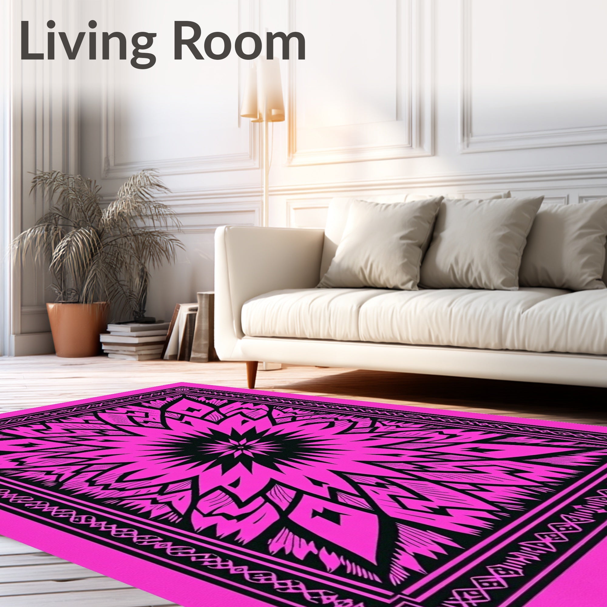 Vibrant Pink Starburst Mandala Rug