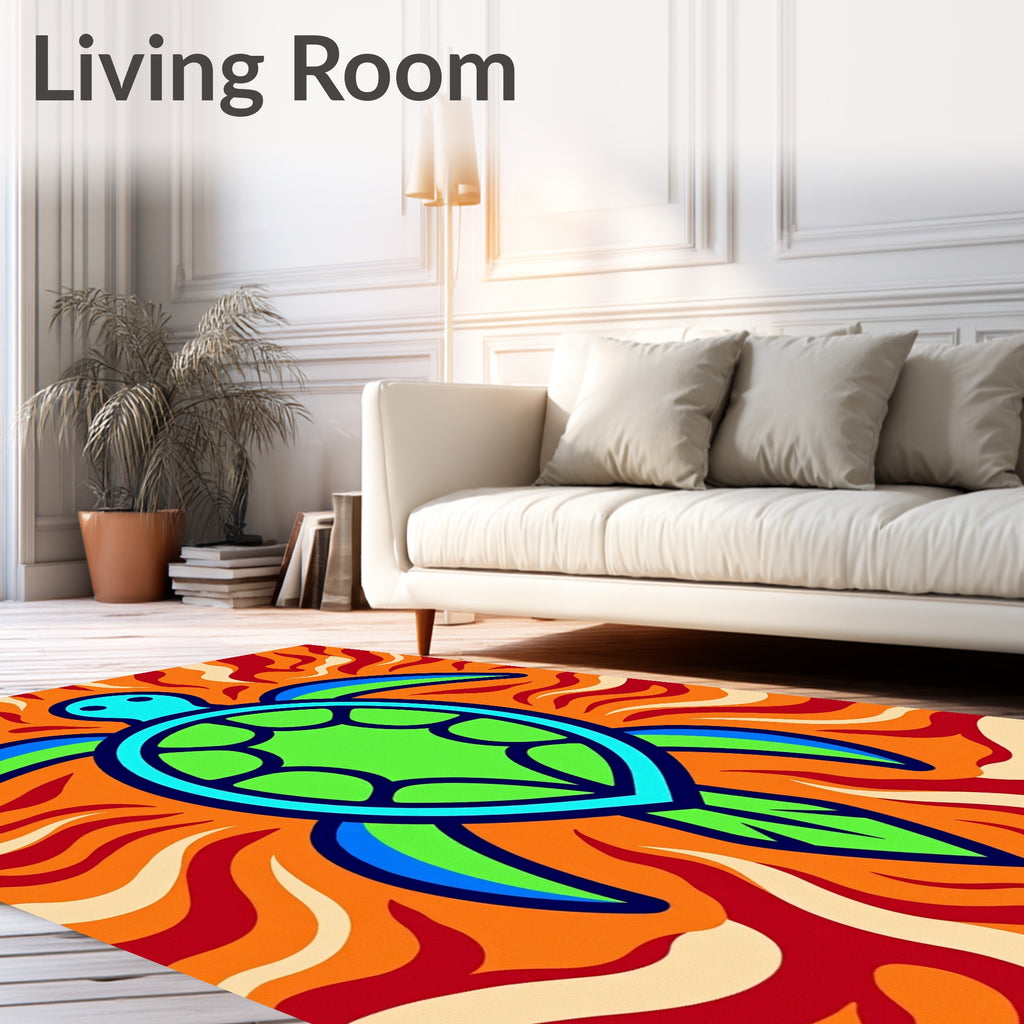 Vibrant Blue Green Turtle Fire Rug