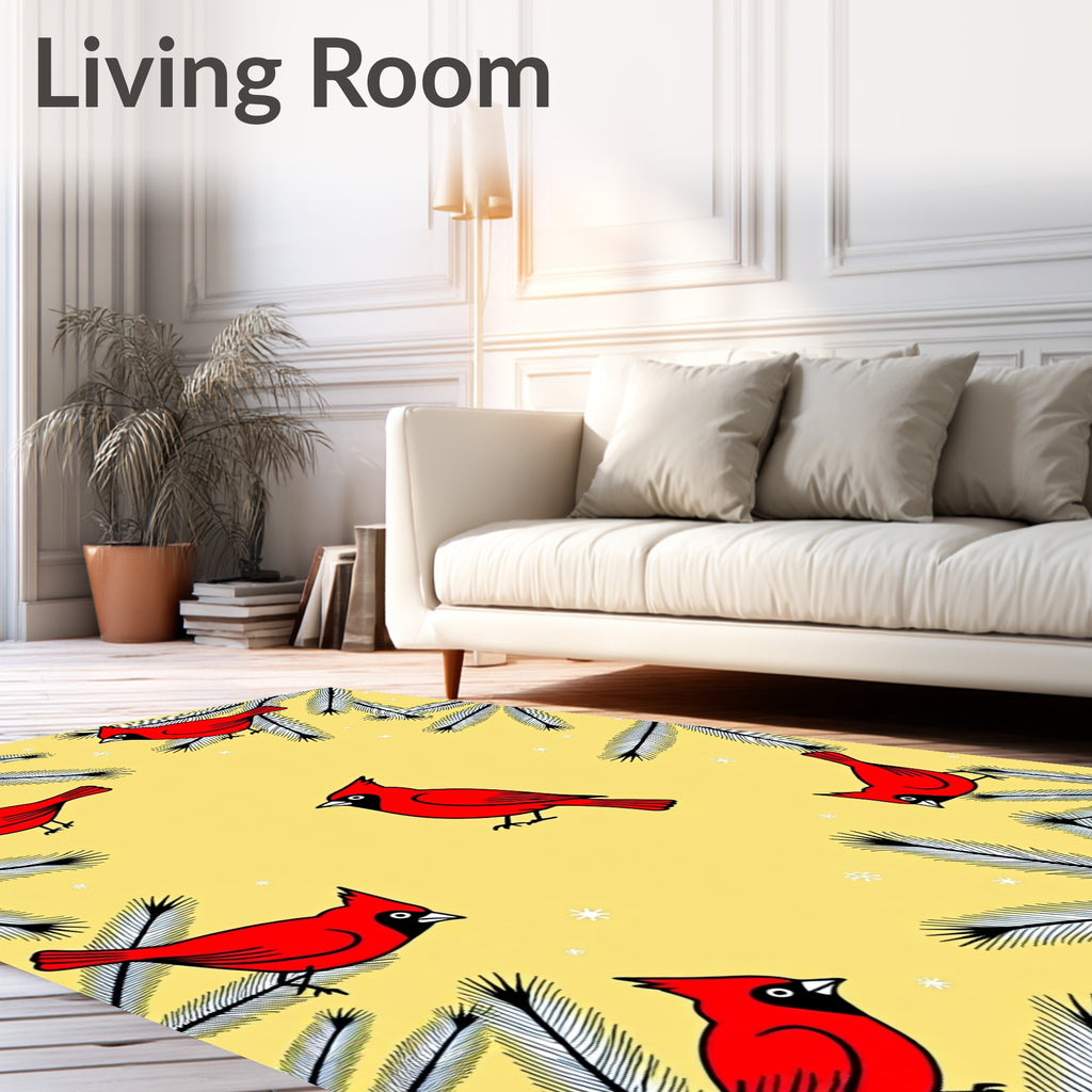 Red Cardinals and Evergreen Branches Rug