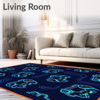 Neon Blue Cybernetic Chip Grid Rug