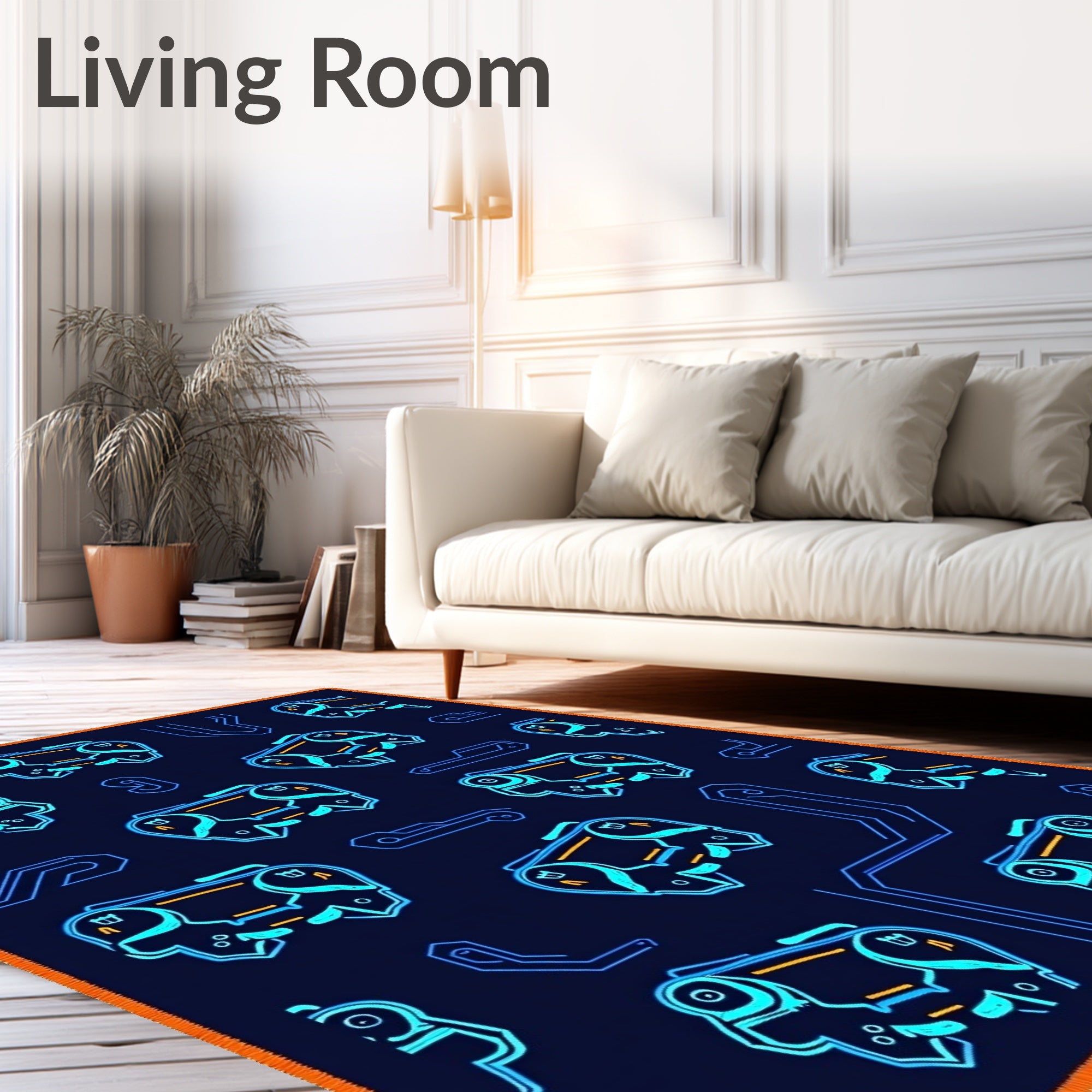 Neon Blue Cybernetic Chip Grid Rug