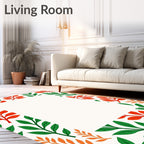Vibrant Red Green Leaf Foliage Rug