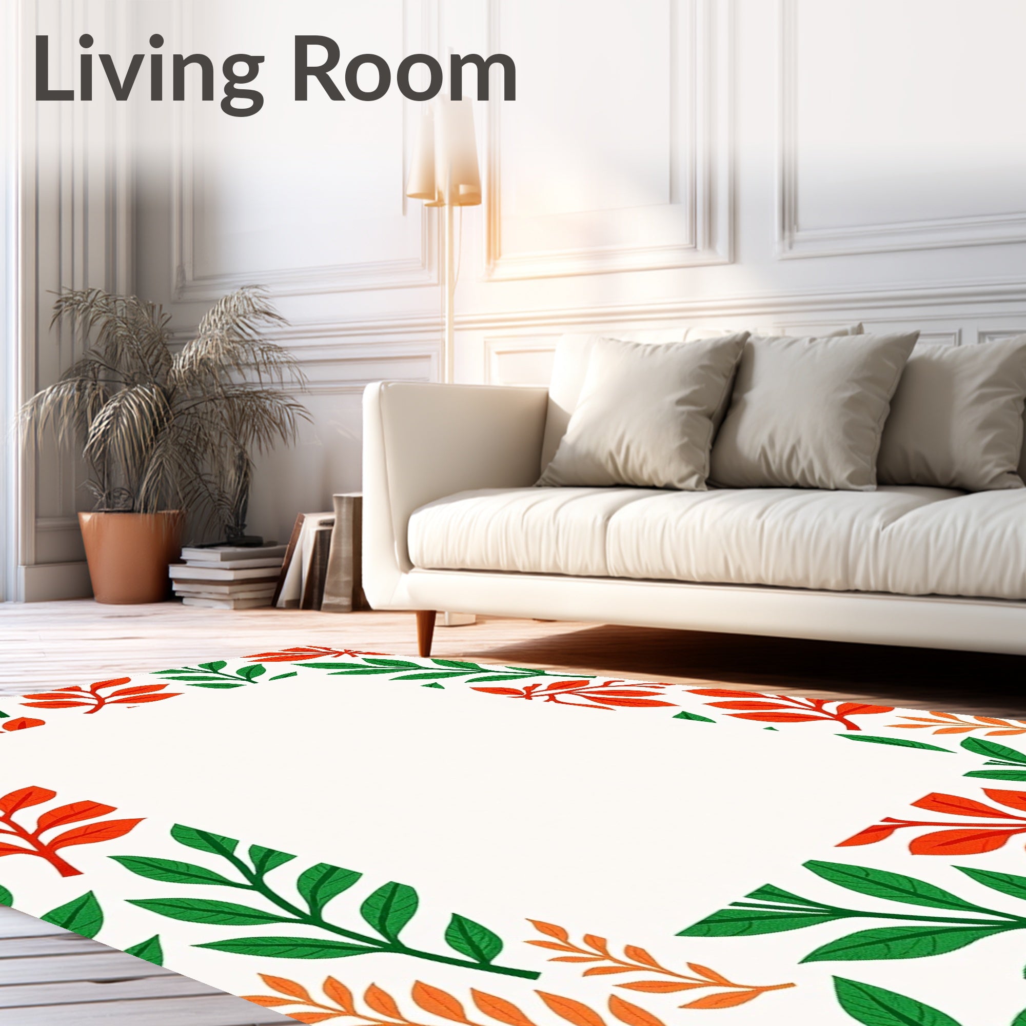 Vibrant Red Green Leaf Foliage Rug