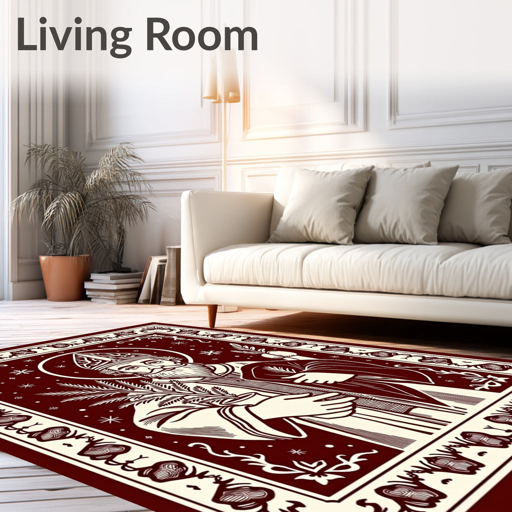 Crimson Saint Nicholas Botanical Snowflakes Rug