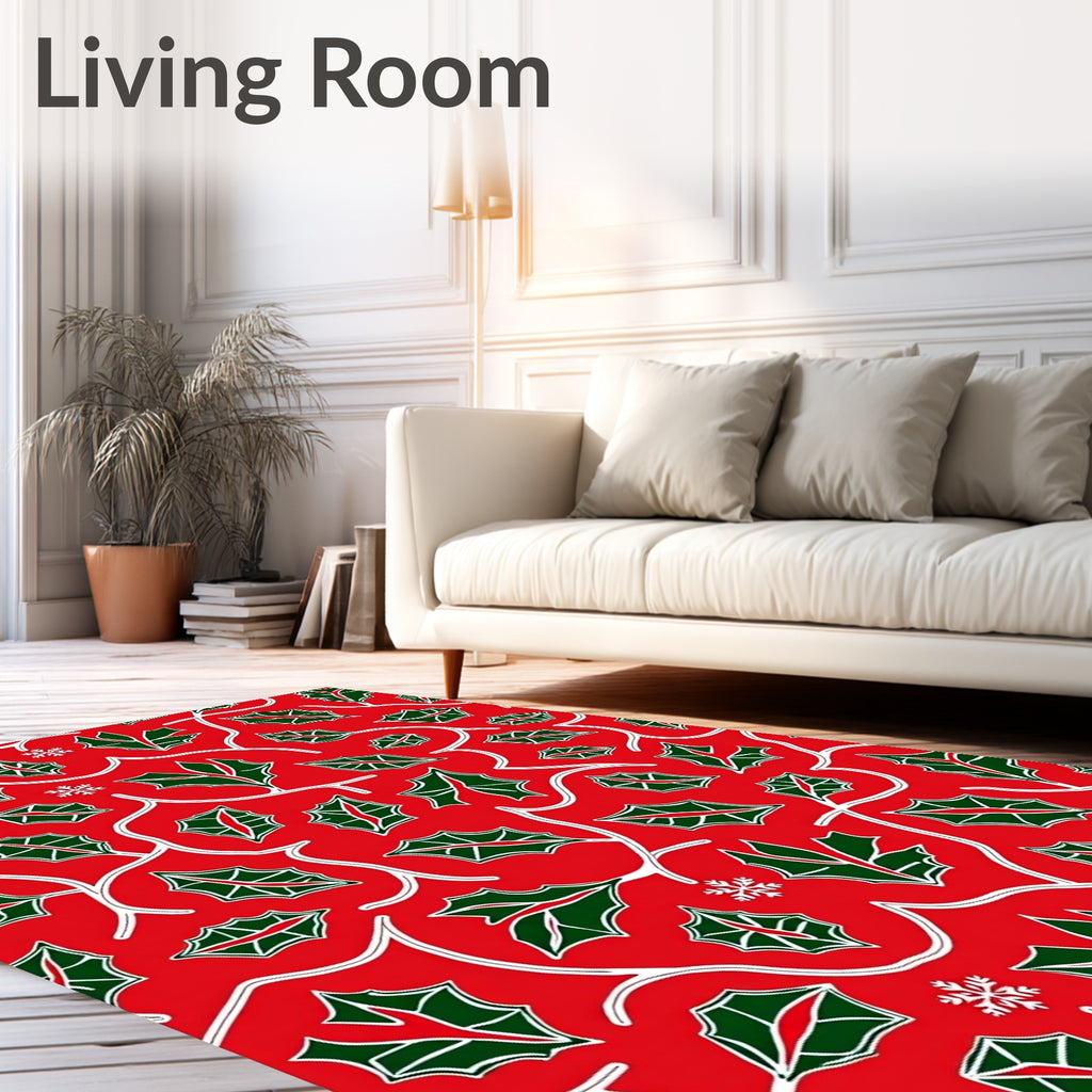 Winter Holly Leaf Snow Cluster Rug