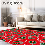 Winter Holly Leaf Snow Cluster Rug