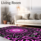 Vibrant pink black starburst mandala Rug