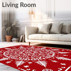 Crimson White Starburst Mandala Rug
