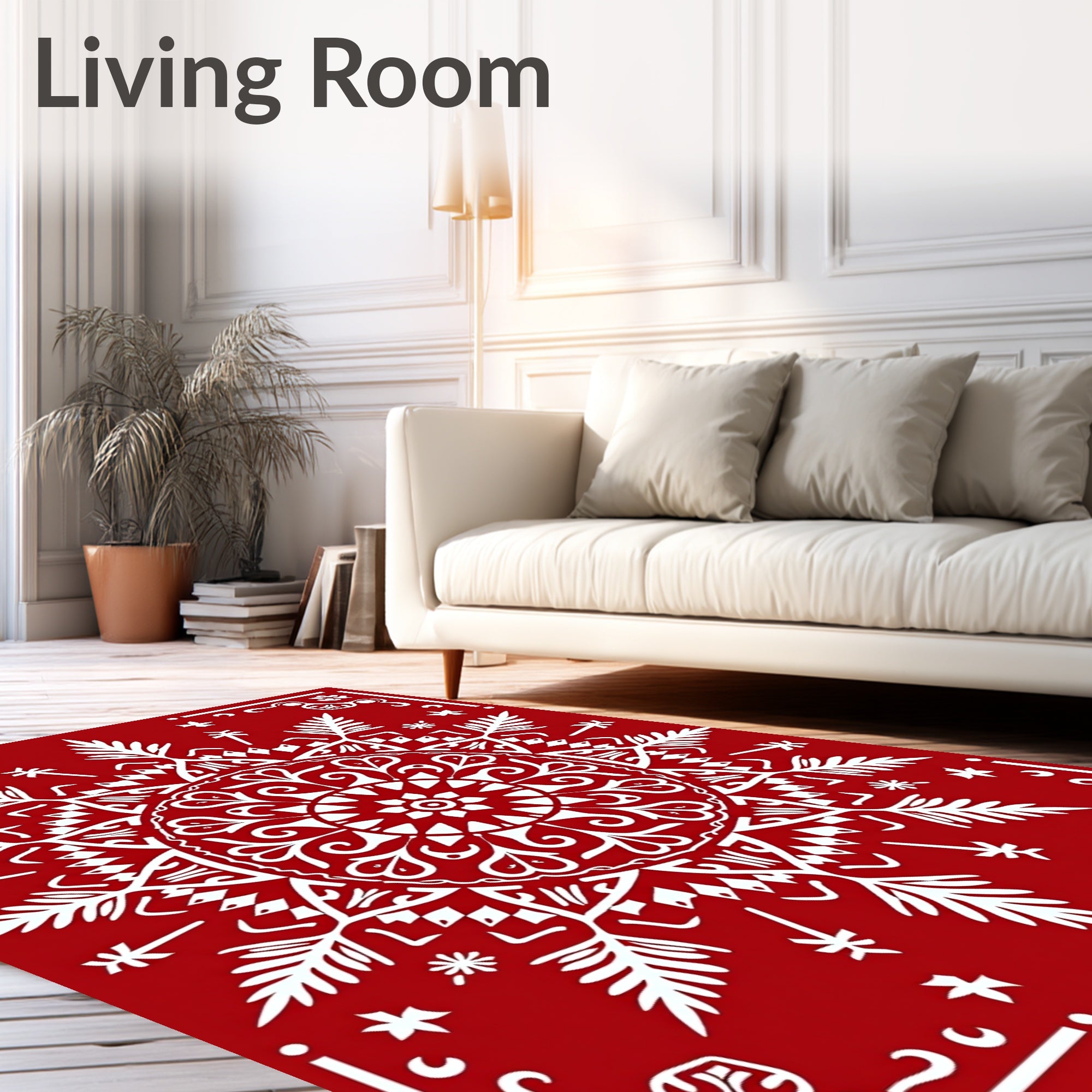 Crimson White Starburst Mandala Rug