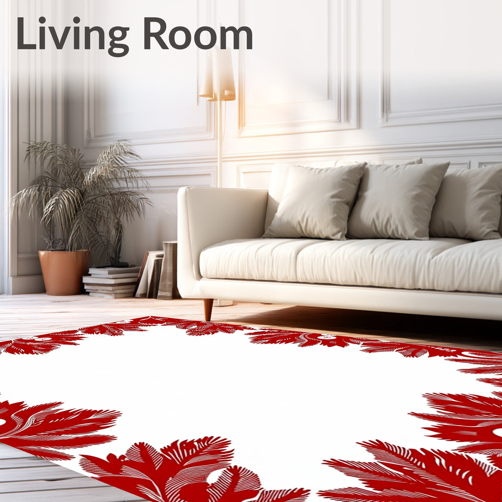Crimson Floral Botanical Border Collection Rug
