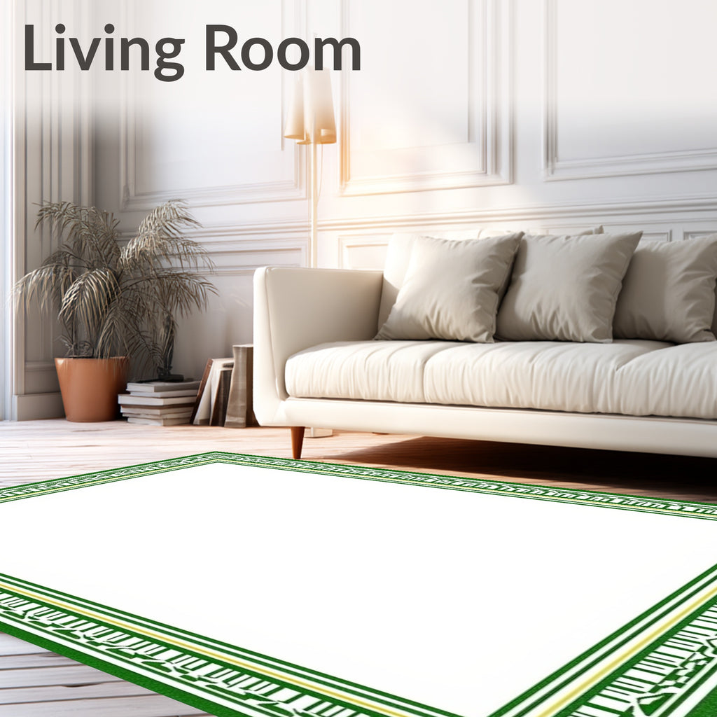 Green Geometric Band Border Rug