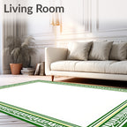 Green Geometric Band Border Rug