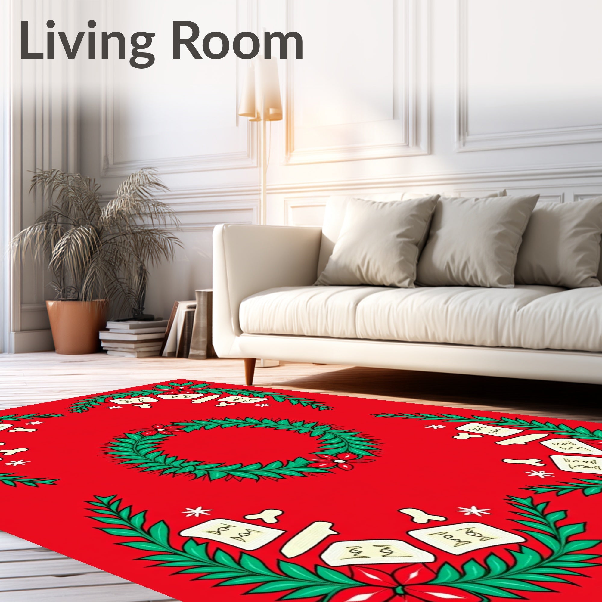 Crimson Leafy Wreath Bone Accents Rug