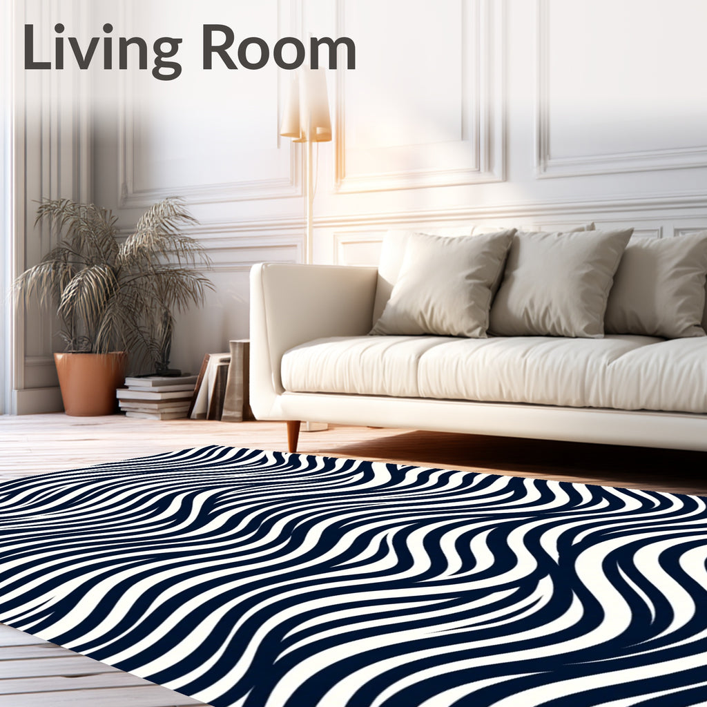 Classic Navy White Wavy Stripes Rug