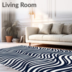 Classic Navy White Wavy Stripes Rug
