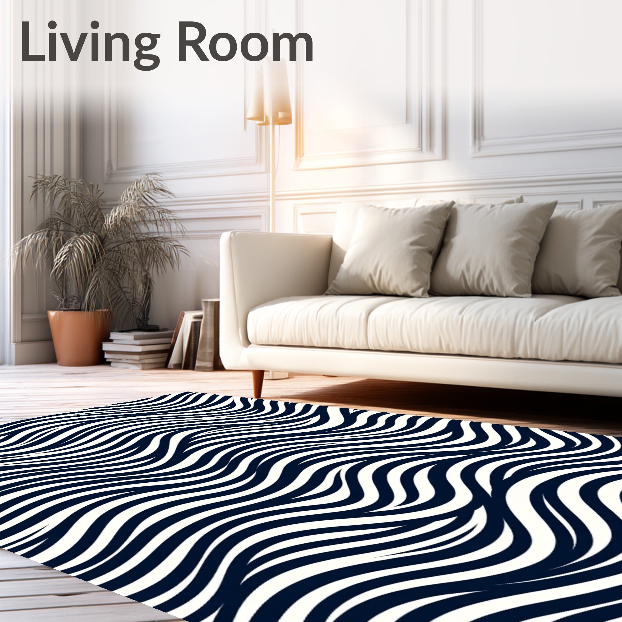 Classic Navy White Wavy Stripes Rug
