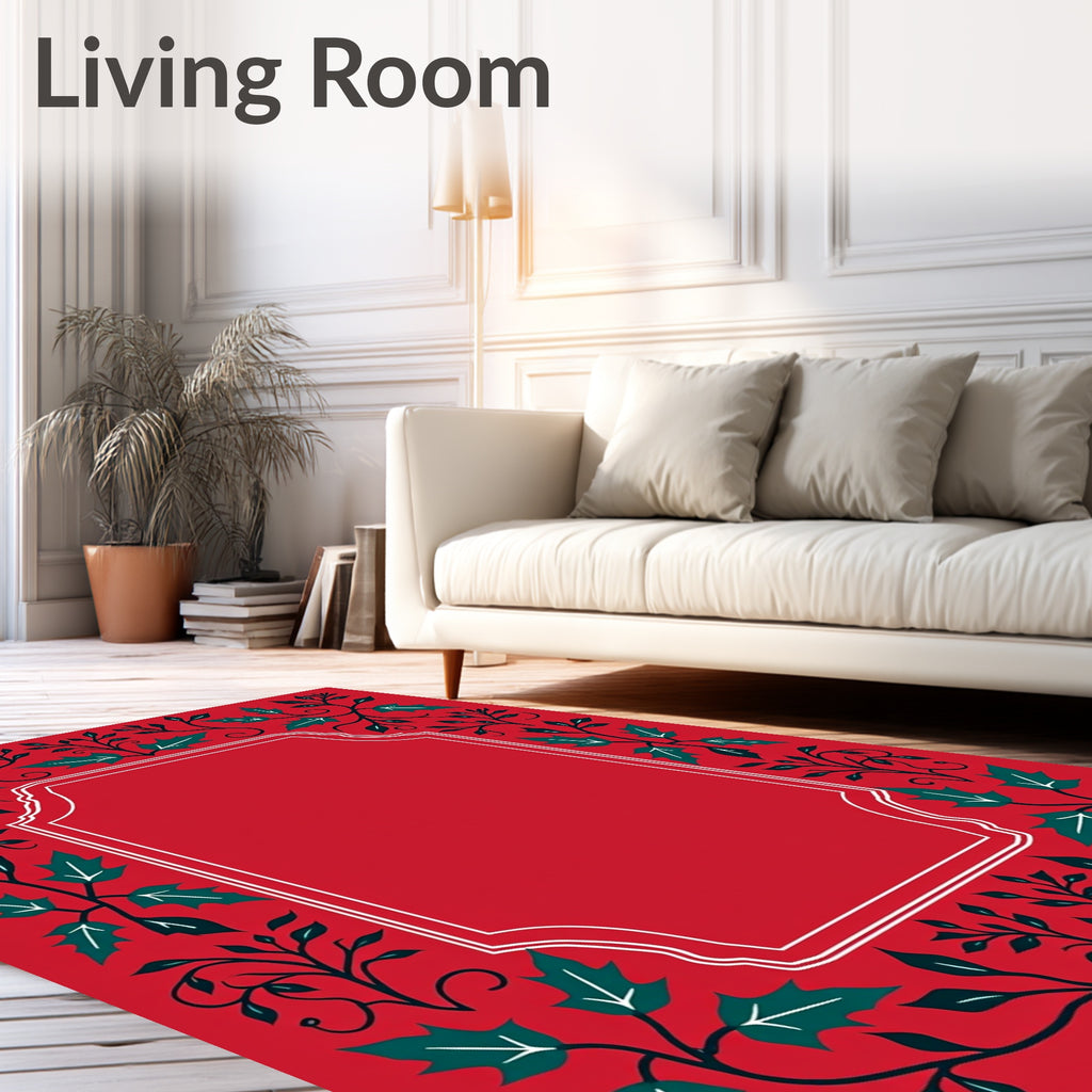 Christmas Red Holly Vine Frame Rug