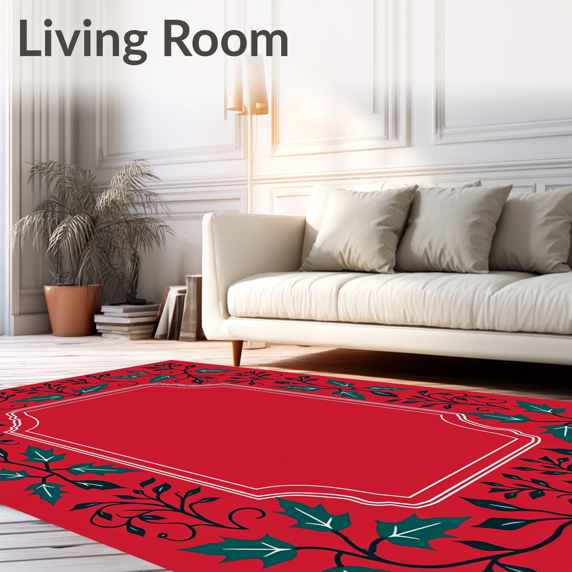 Christmas Red Holly Vine Frame Rug