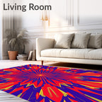 Vibrant Red Sunburst Mandala Rug