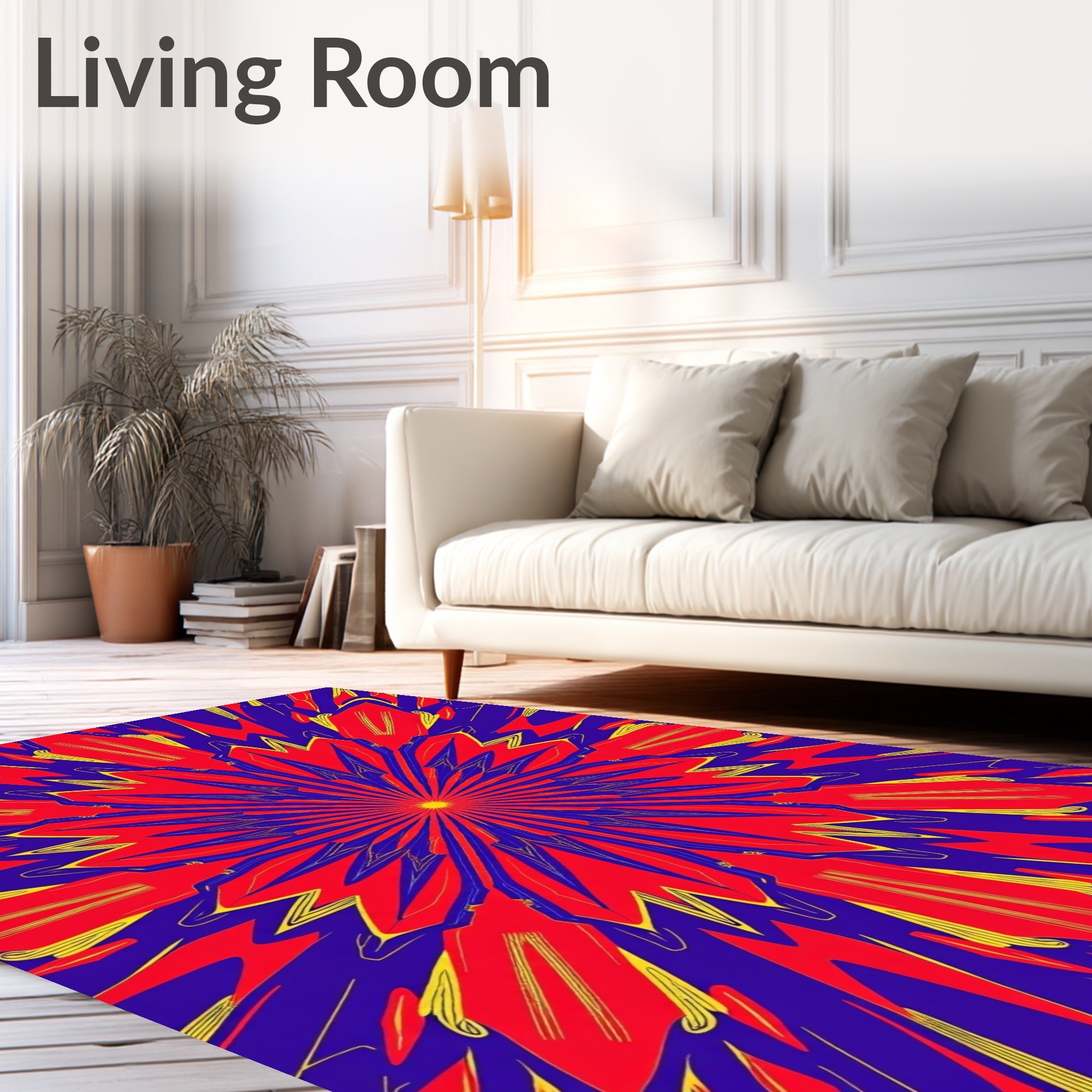 Vibrant Red Sunburst Mandala Rug