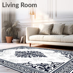 Black White Ornate Portrait Scroll Rug