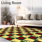 Red and Yellow Plaid Evergreen Foliage Rug