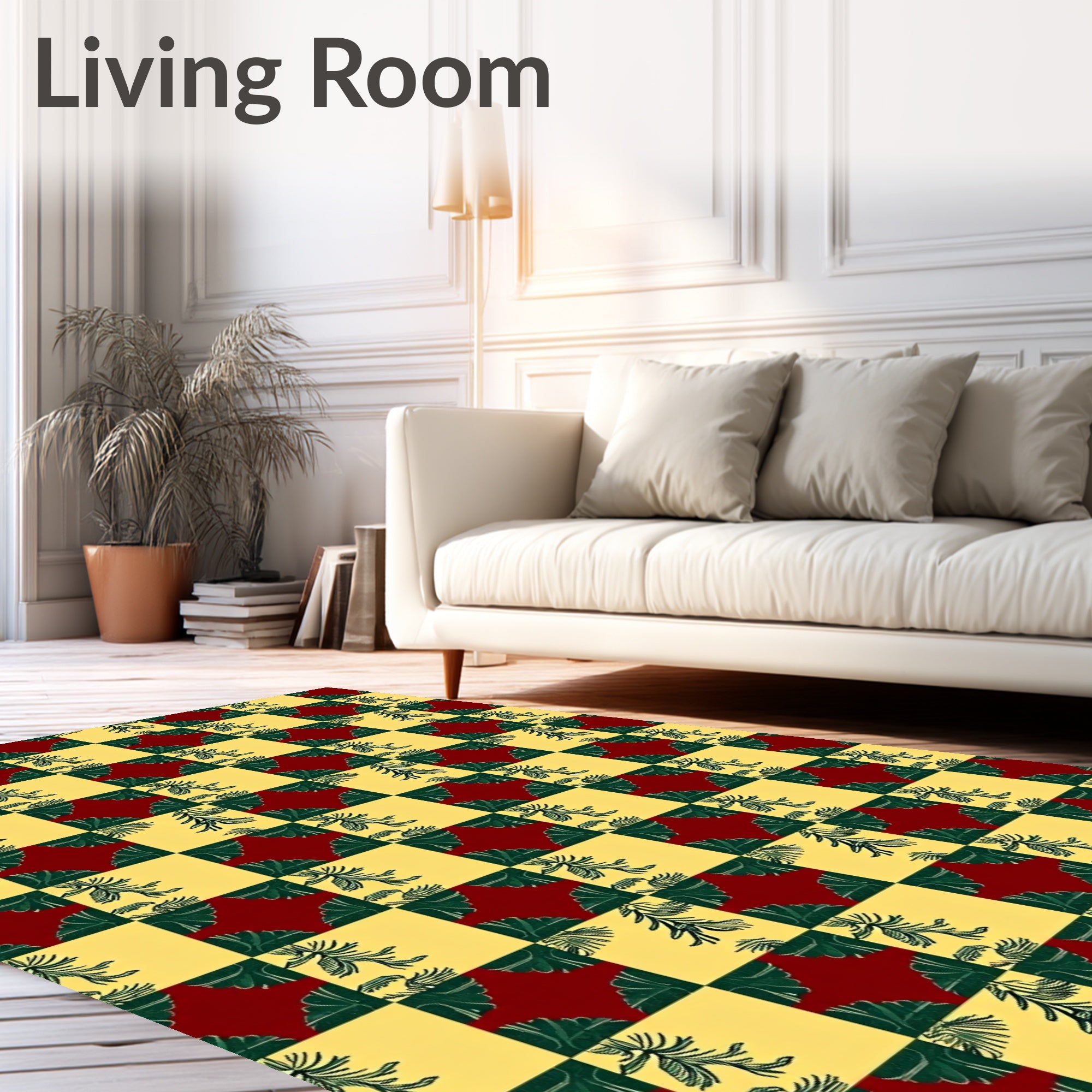 Red and Yellow Plaid Evergreen Foliage Rug