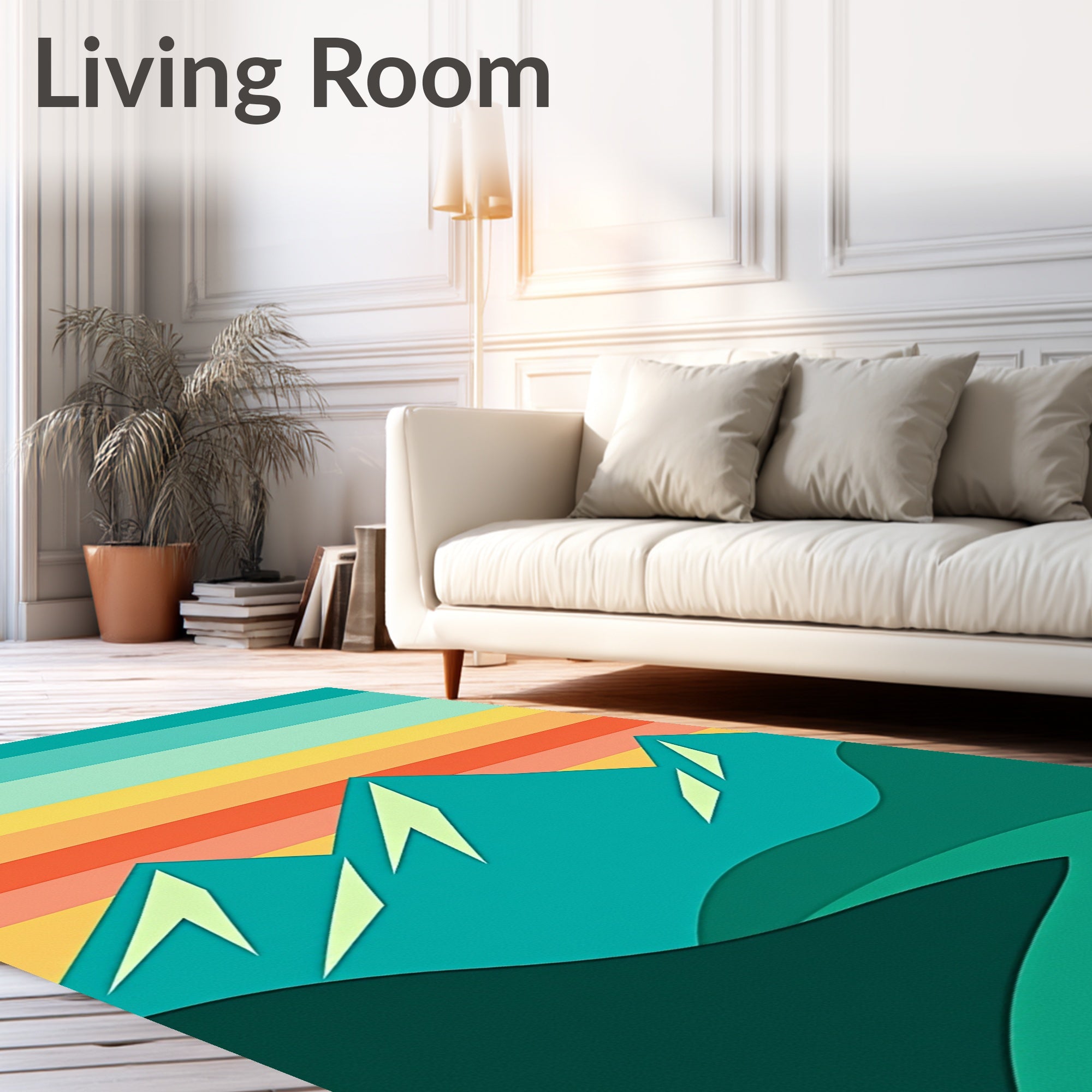 Teal Mountain Sunset Striped Layers Rug