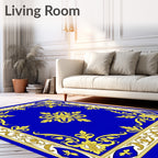 Royal Blue Golden Floral Medallion Rug