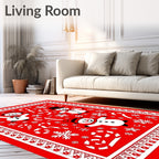 Charming Red Snowman Candy Cane Snowflakes Rug