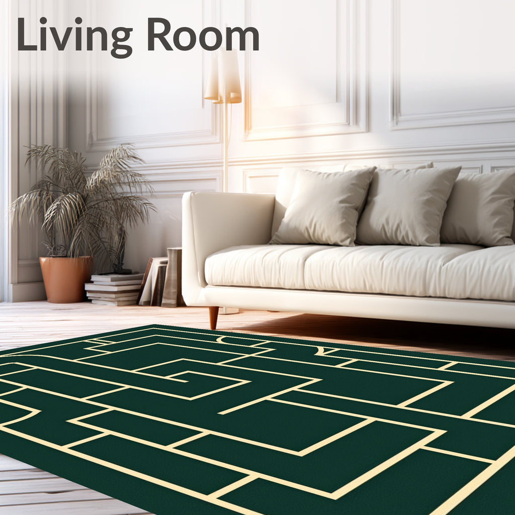 Modern Geometric Labyrinth Green Rug