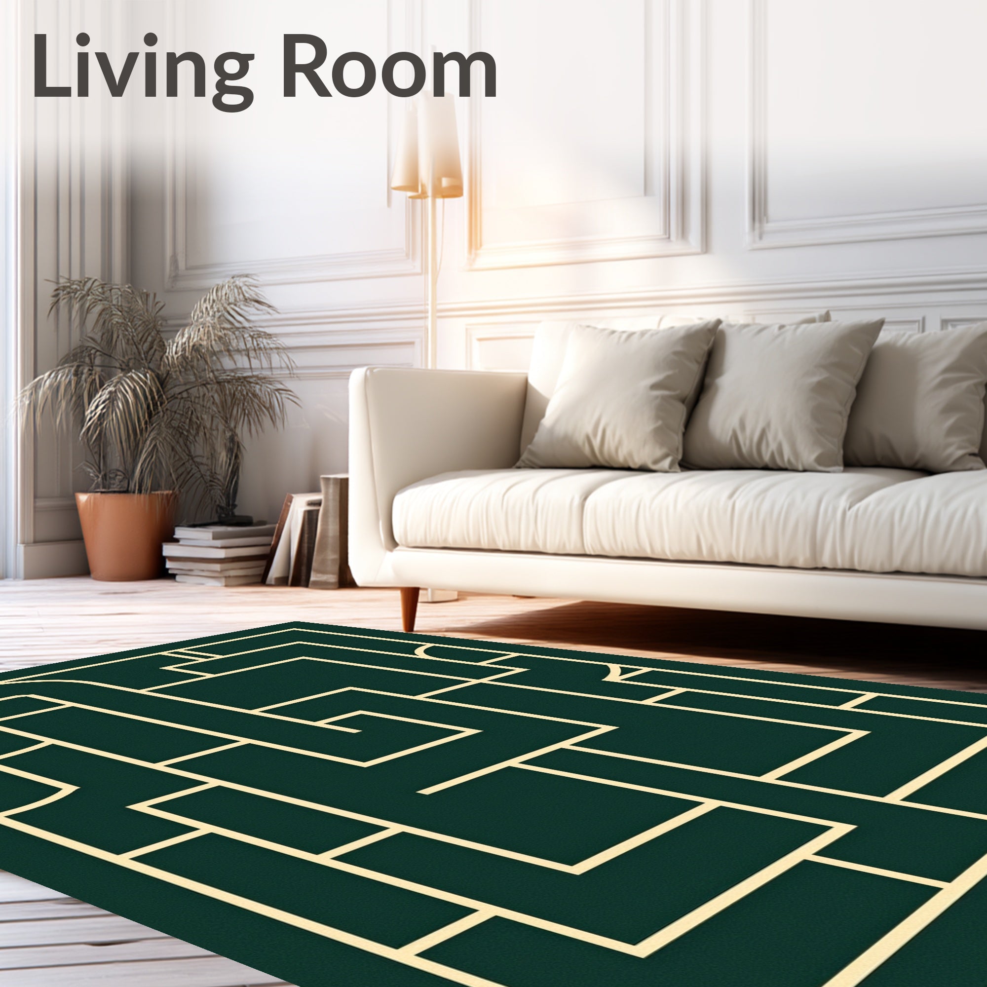 Modern Geometric Labyrinth Green Rug