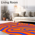 Vibrant Orange Blue Swirl Flow Rug