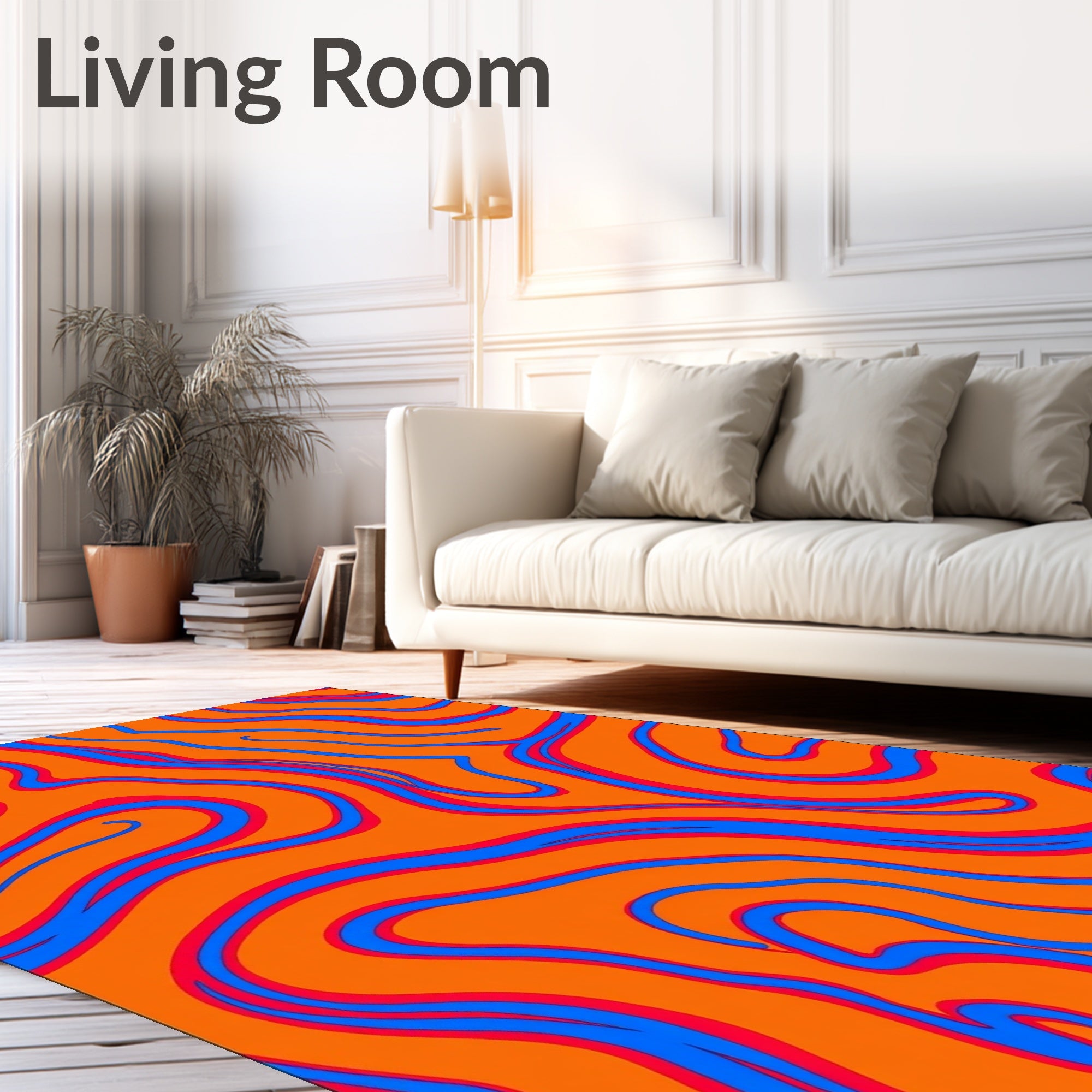 Vibrant Orange Blue Swirl Flow Rug