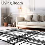Classic Black White Plaid Checkered Rug