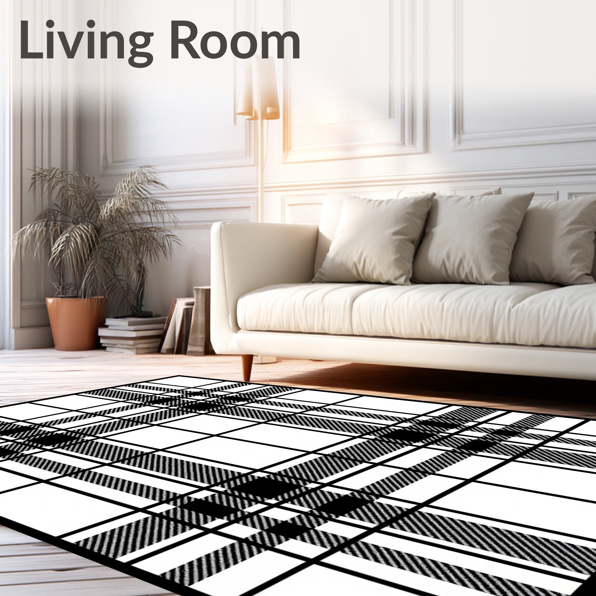 Classic Black White Plaid Checkered Rug