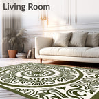 Olive Green Ornate Floral Mandala Rug