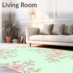 Pink Blossom Branches Pale Aqua Background Rug