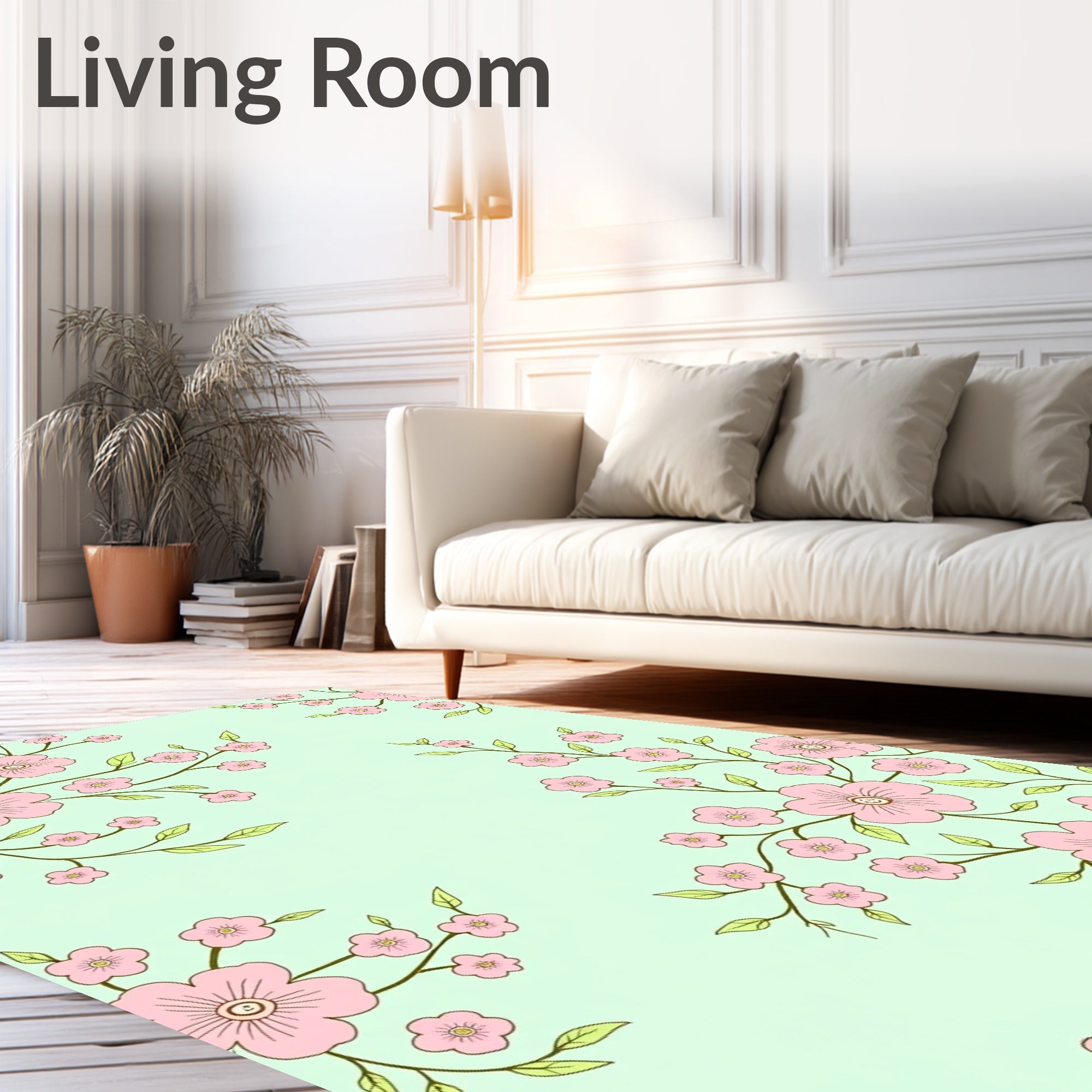 Pink Blossom Branches Pale Aqua Background Rug