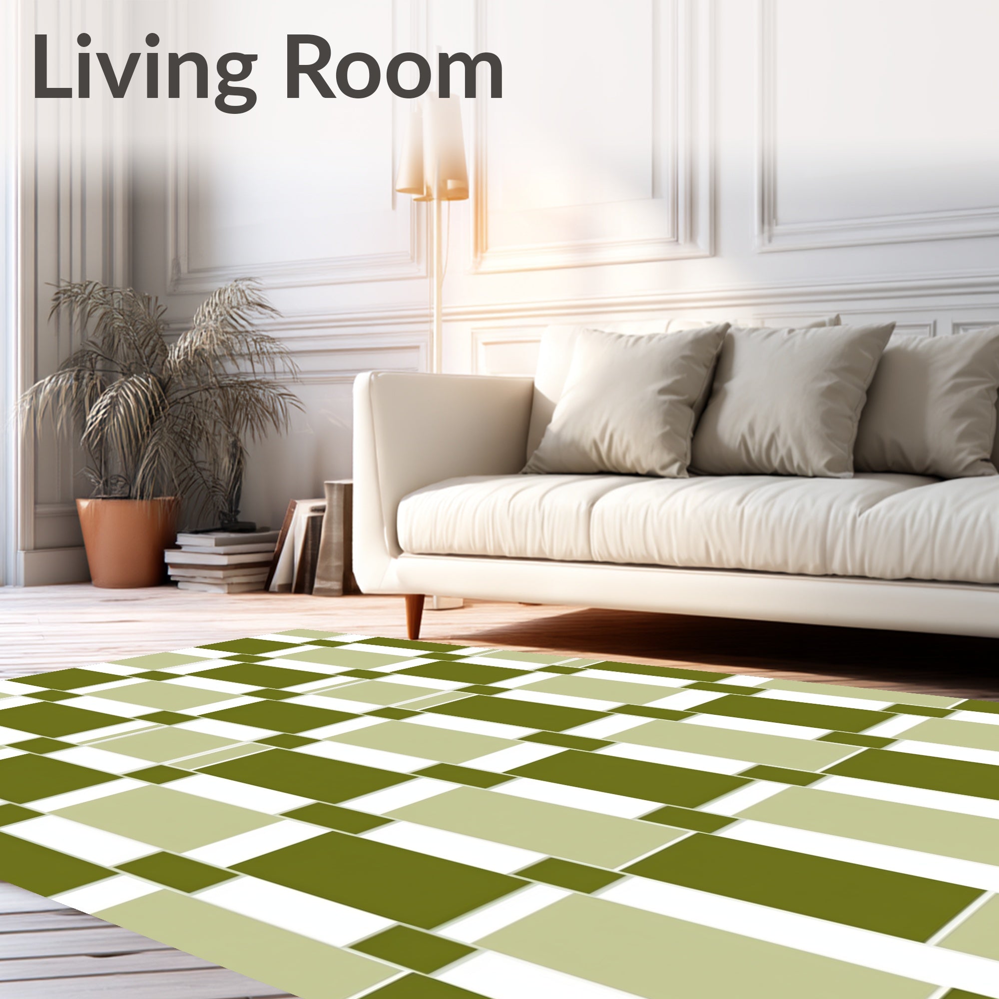 Olive Green Tan Interlocking Squares Rug