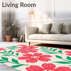 Red Blossom Green Leaf Garden Rug