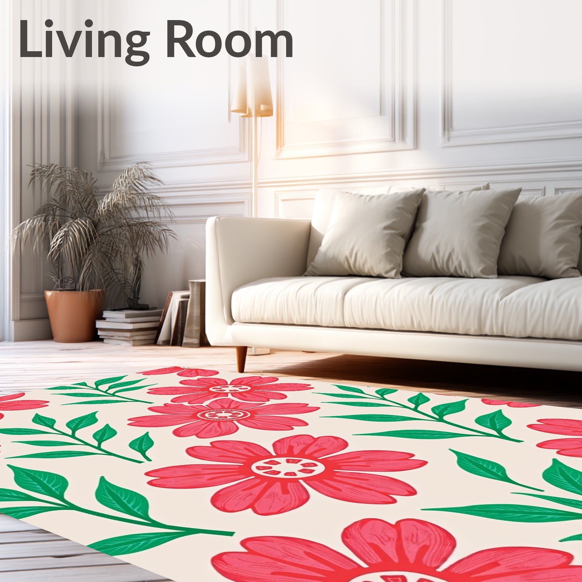 Red Blossom Green Leaf Garden Rug