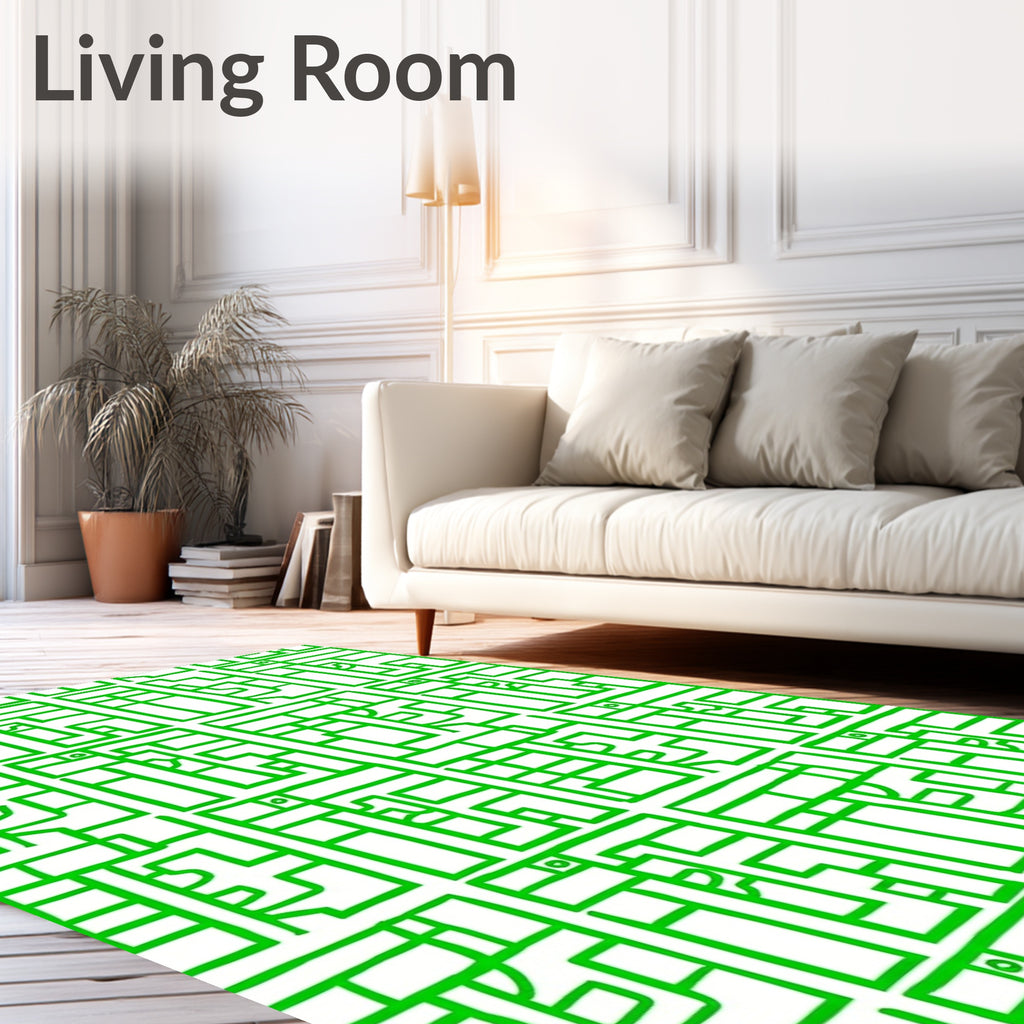 Bright Green Linear Maze Composition Rug