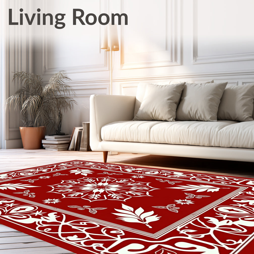 Crimson White Floral Medallion Border Rug