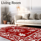 Crimson White Floral Medallion Border Rug