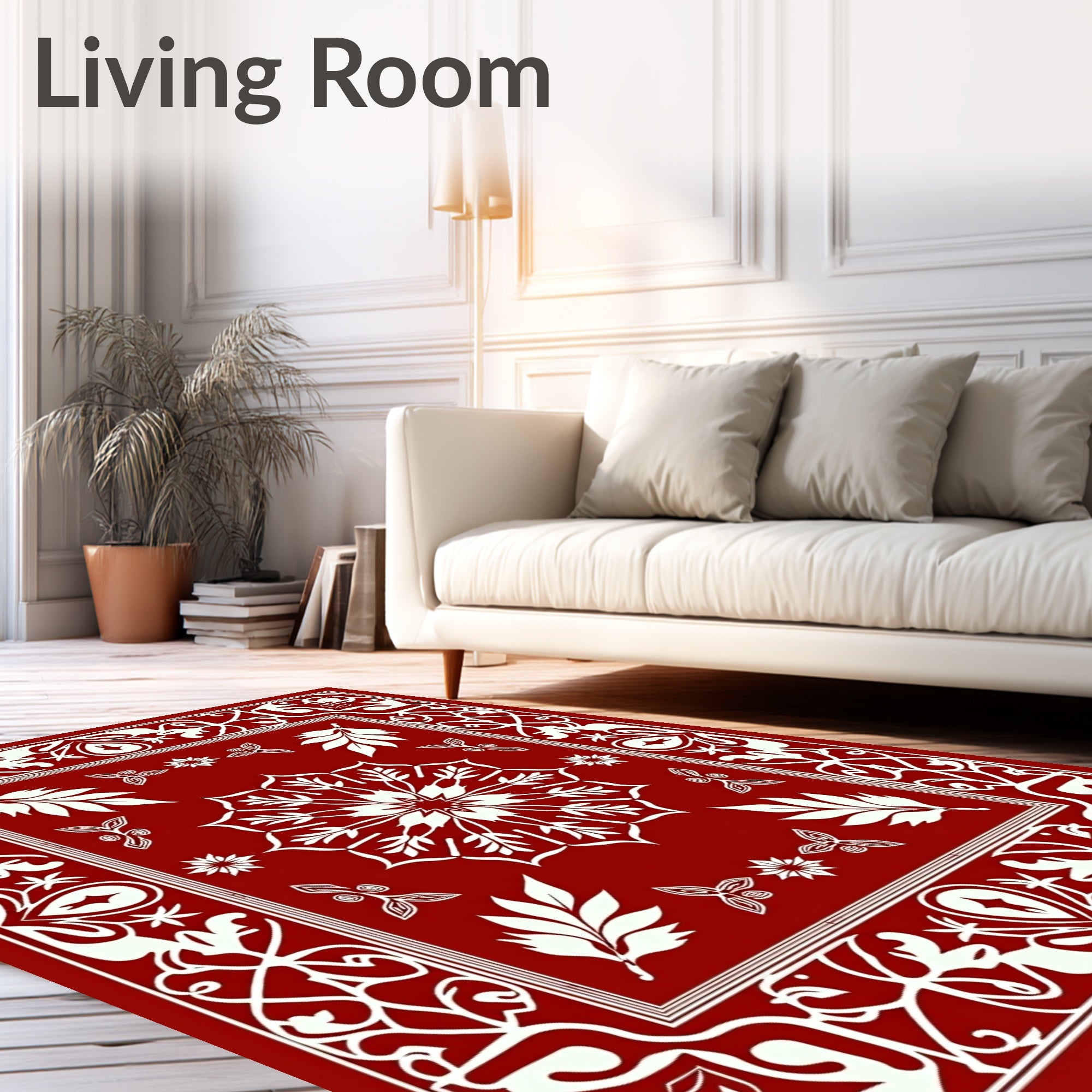 Crimson White Floral Medallion Border Rug