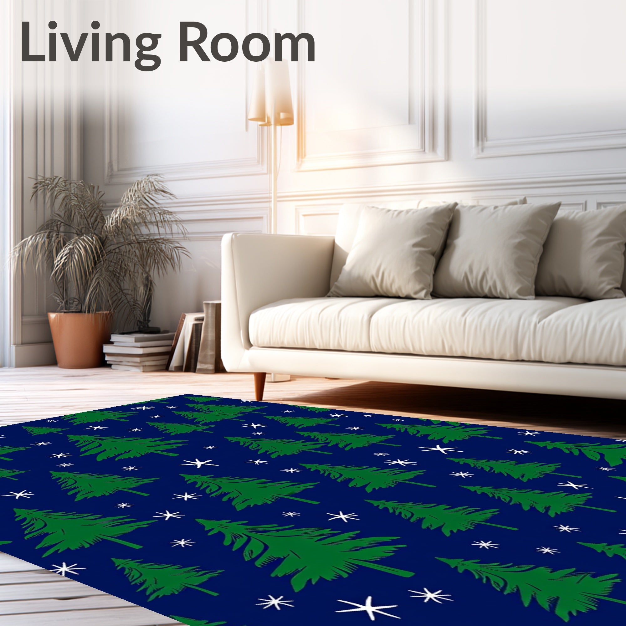 Green Christmas Trees White Snowflakes Rug